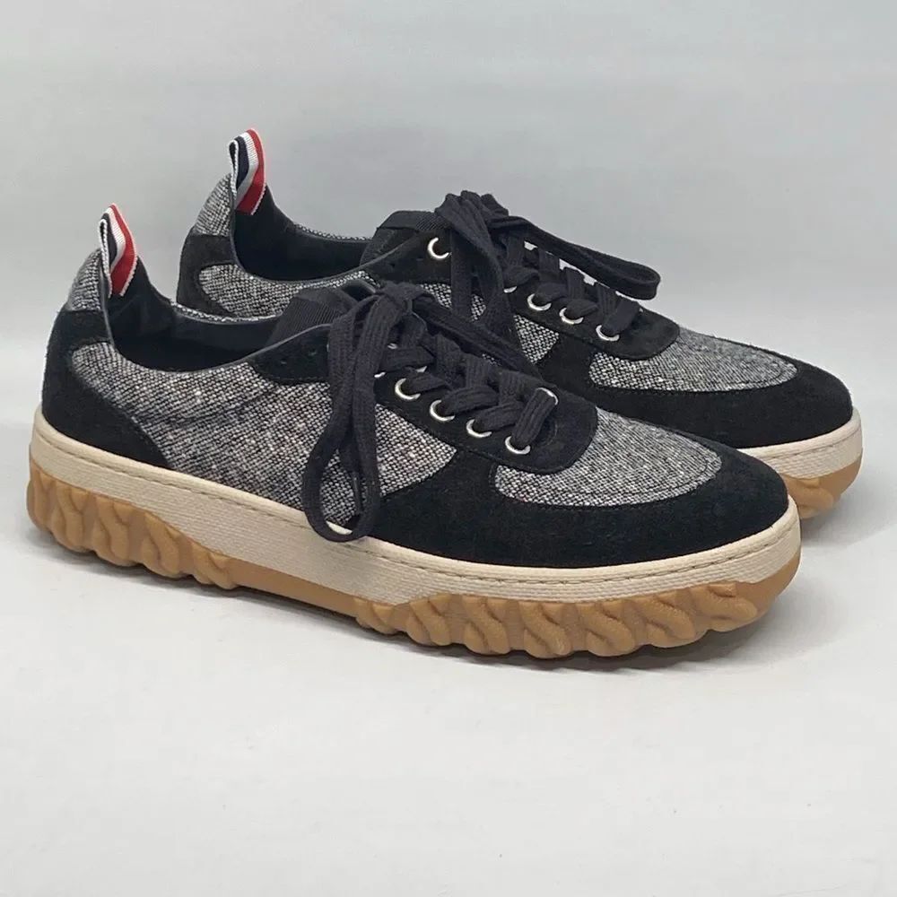 Thom Browne Donegal Tweed Cable Knit Sole Letterman Sneakers size 8.5